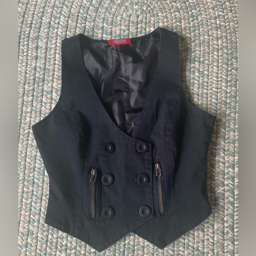 Dickies Form Fitting Black Cotton Double Breasted Vest Size Medium
